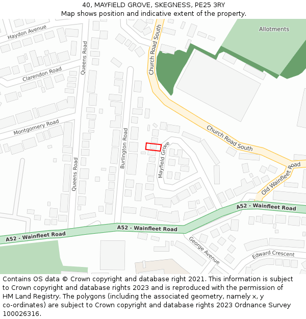 40, MAYFIELD GROVE, SKEGNESS, PE25 3RY: Location map and indicative extent of plot