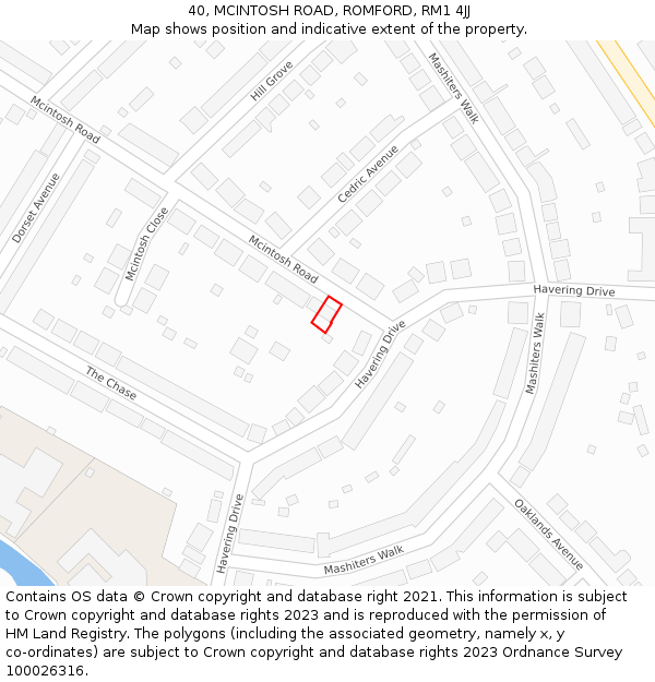 40, MCINTOSH ROAD, ROMFORD, RM1 4JJ: Location map and indicative extent of plot