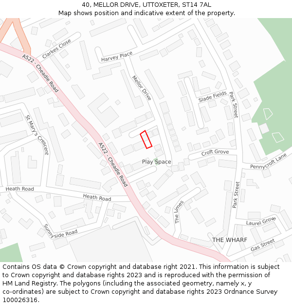 40, MELLOR DRIVE, UTTOXETER, ST14 7AL: Location map and indicative extent of plot