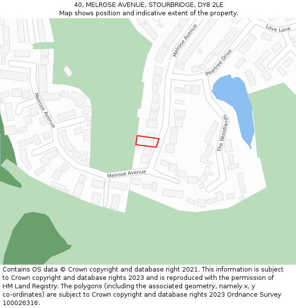 40, MELROSE AVENUE, STOURBRIDGE, DY8 2LE: Location map and indicative extent of plot
