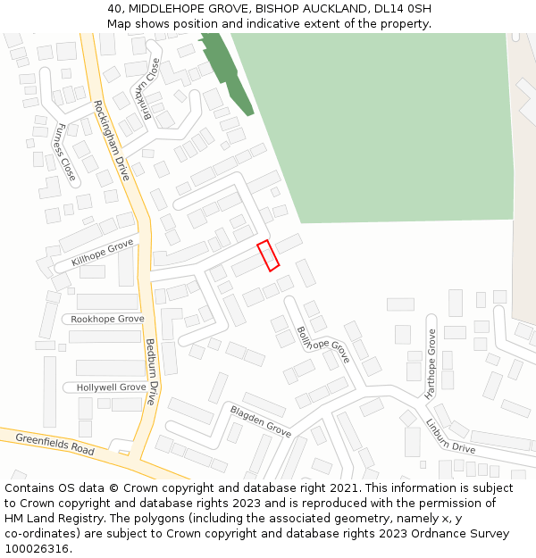 40, MIDDLEHOPE GROVE, BISHOP AUCKLAND, DL14 0SH: Location map and indicative extent of plot
