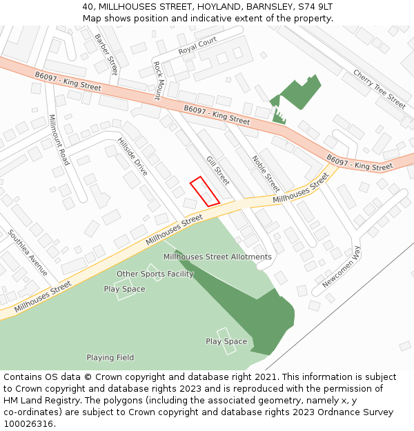 40, MILLHOUSES STREET, HOYLAND, BARNSLEY, S74 9LT: Location map and indicative extent of plot