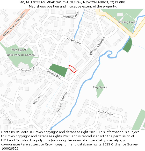 40, MILLSTREAM MEADOW, CHUDLEIGH, NEWTON ABBOT, TQ13 0PG: Location map and indicative extent of plot