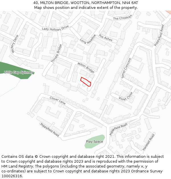 40, MILTON BRIDGE, WOOTTON, NORTHAMPTON, NN4 6AT: Location map and indicative extent of plot