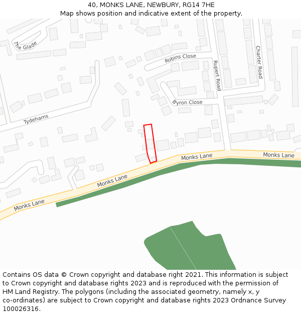 40, MONKS LANE, NEWBURY, RG14 7HE: Location map and indicative extent of plot