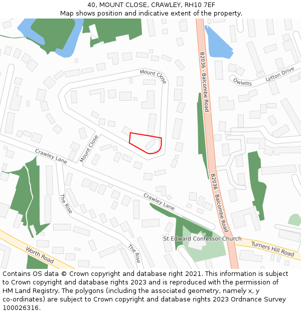 40, MOUNT CLOSE, CRAWLEY, RH10 7EF: Location map and indicative extent of plot