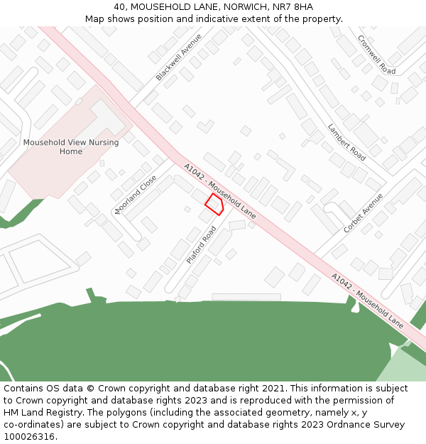 40, MOUSEHOLD LANE, NORWICH, NR7 8HA: Location map and indicative extent of plot