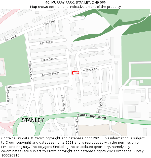 40, MURRAY PARK, STANLEY, DH9 0PN: Location map and indicative extent of plot