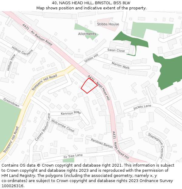 40, NAGS HEAD HILL, BRISTOL, BS5 8LW: Location map and indicative extent of plot
