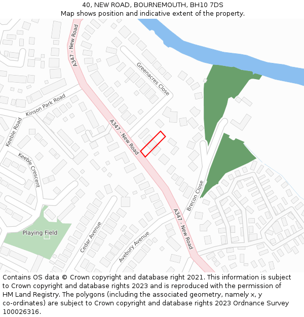 40, NEW ROAD, BOURNEMOUTH, BH10 7DS: Location map and indicative extent of plot