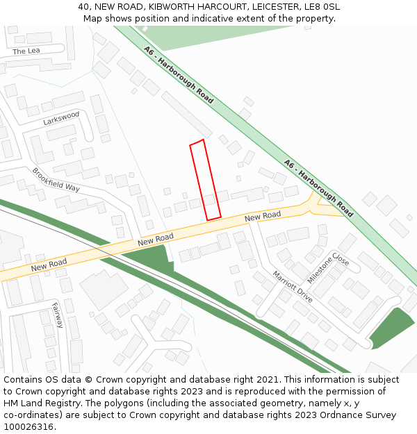 40, NEW ROAD, KIBWORTH HARCOURT, LEICESTER, LE8 0SL: Location map and indicative extent of plot
