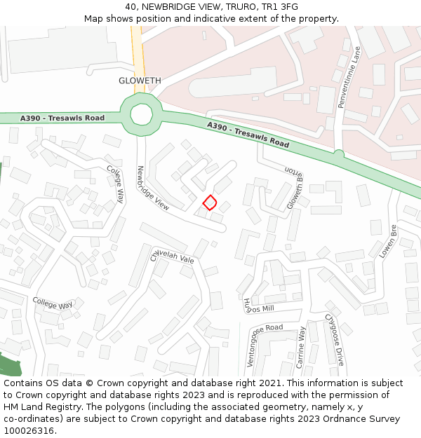 40, NEWBRIDGE VIEW, TRURO, TR1 3FG: Location map and indicative extent of plot