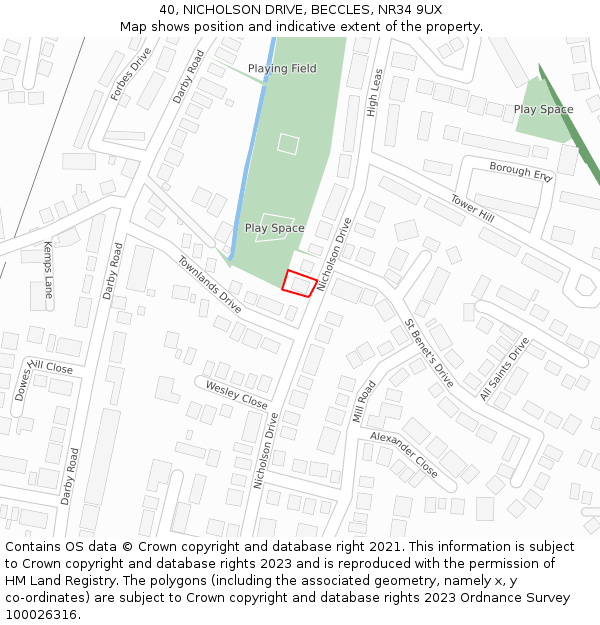 40, NICHOLSON DRIVE, BECCLES, NR34 9UX: Location map and indicative extent of plot