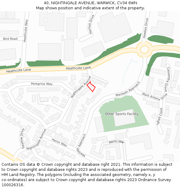 40, NIGHTINGALE AVENUE, WARWICK, CV34 6WN: Location map and indicative extent of plot