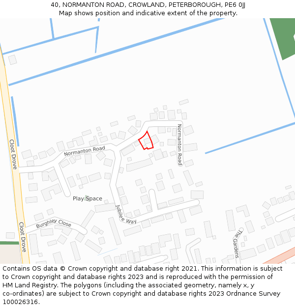 40, NORMANTON ROAD, CROWLAND, PETERBOROUGH, PE6 0JJ: Location map and indicative extent of plot