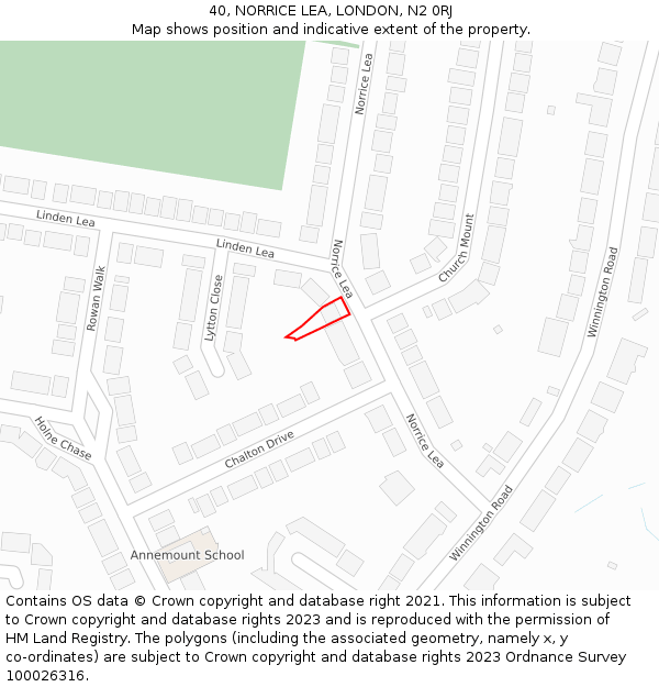 40, NORRICE LEA, LONDON, N2 0RJ: Location map and indicative extent of plot