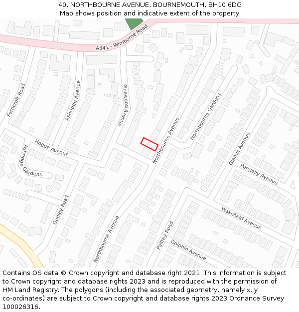 40, NORTHBOURNE AVENUE, BOURNEMOUTH, BH10 6DG: Location map and indicative extent of plot
