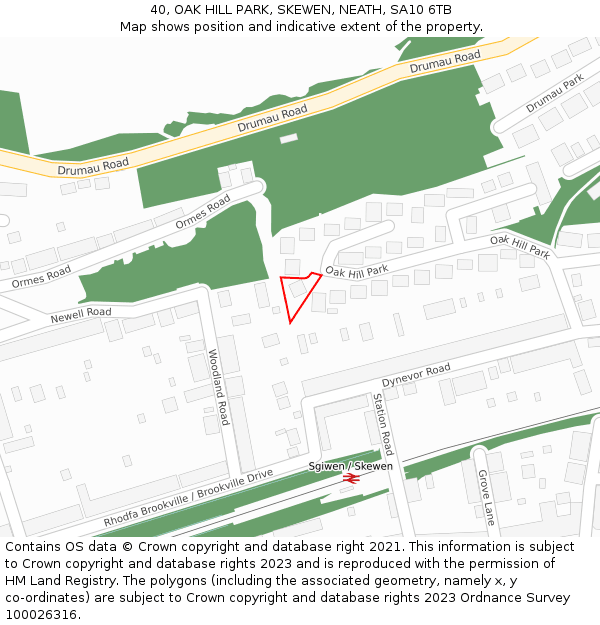 40, OAK HILL PARK, SKEWEN, NEATH, SA10 6TB: Location map and indicative extent of plot