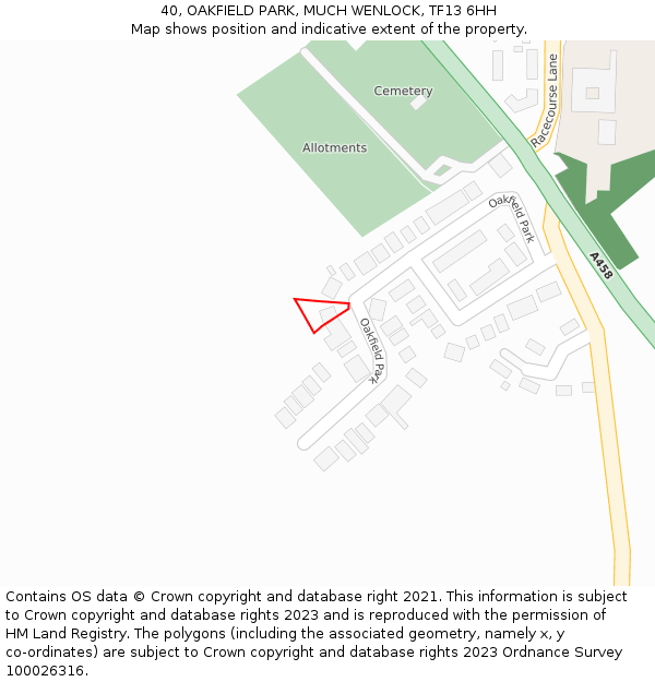 40, OAKFIELD PARK, MUCH WENLOCK, TF13 6HH: Location map and indicative extent of plot