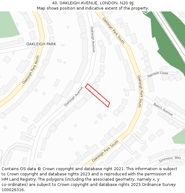 40, OAKLEIGH AVENUE, LONDON, N20 9JJ: Location map and indicative extent of plot