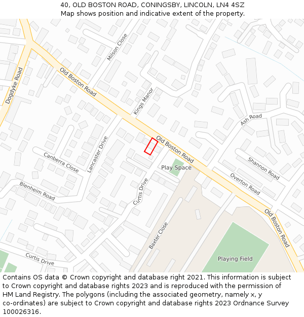 40, OLD BOSTON ROAD, CONINGSBY, LINCOLN, LN4 4SZ: Location map and indicative extent of plot