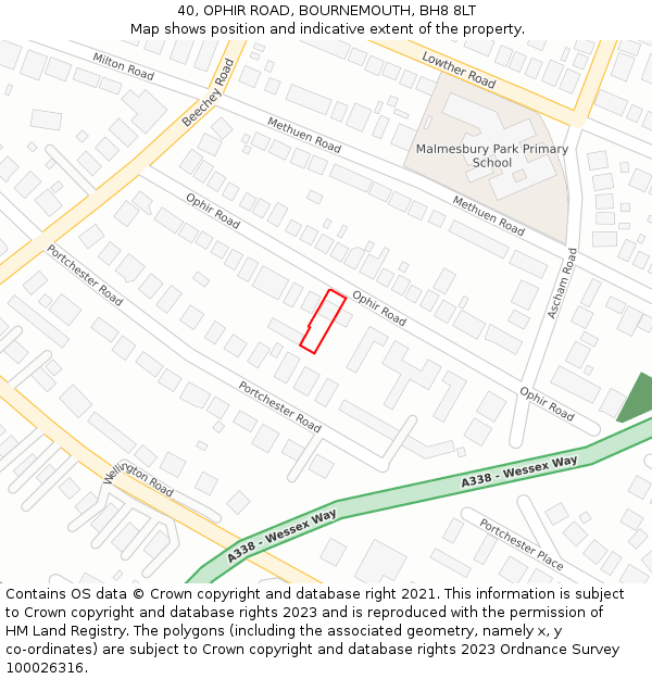 40, OPHIR ROAD, BOURNEMOUTH, BH8 8LT: Location map and indicative extent of plot