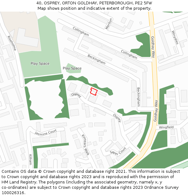40, OSPREY, ORTON GOLDHAY, PETERBOROUGH, PE2 5FW: Location map and indicative extent of plot
