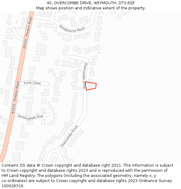 40, OVERCOMBE DRIVE, WEYMOUTH, DT3 6QF: Location map and indicative extent of plot