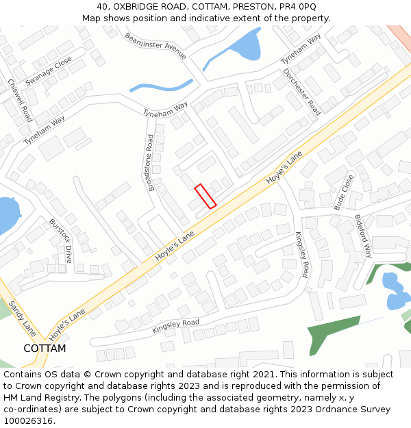 40, OXBRIDGE ROAD, COTTAM, PRESTON, PR4 0PQ: Location map and indicative extent of plot