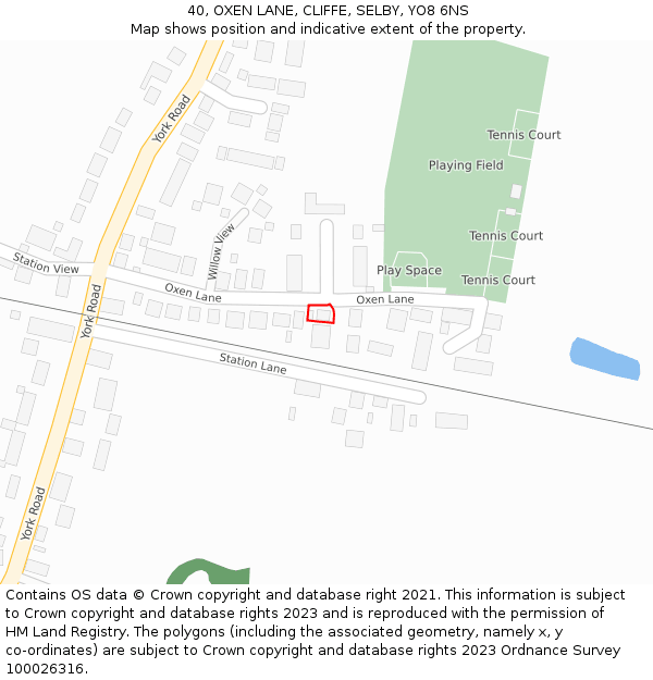 40, OXEN LANE, CLIFFE, SELBY, YO8 6NS: Location map and indicative extent of plot