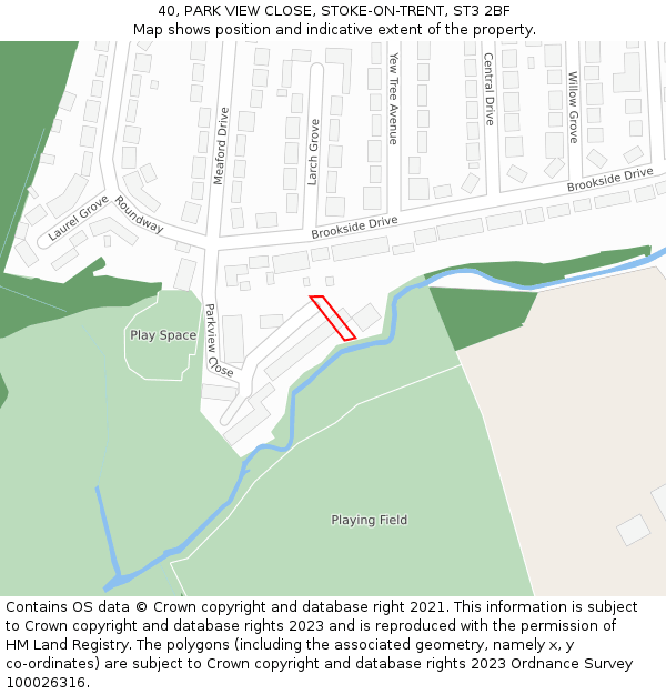 40, PARK VIEW CLOSE, STOKE-ON-TRENT, ST3 2BF: Location map and indicative extent of plot
