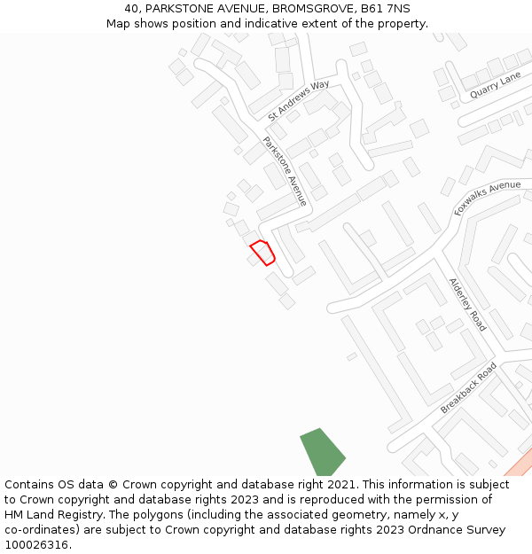40, PARKSTONE AVENUE, BROMSGROVE, B61 7NS: Location map and indicative extent of plot
