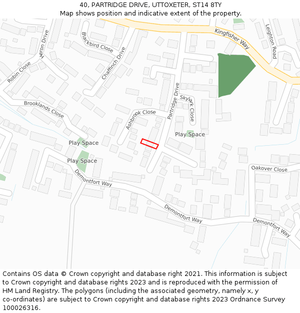 40, PARTRIDGE DRIVE, UTTOXETER, ST14 8TY: Location map and indicative extent of plot
