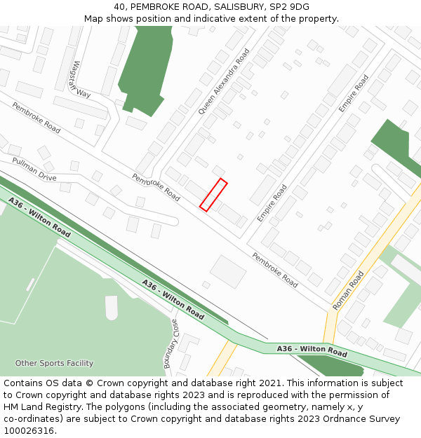 40, PEMBROKE ROAD, SALISBURY, SP2 9DG: Location map and indicative extent of plot