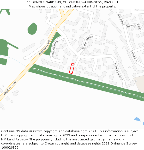 40, PENDLE GARDENS, CULCHETH, WARRINGTON, WA3 4LU: Location map and indicative extent of plot