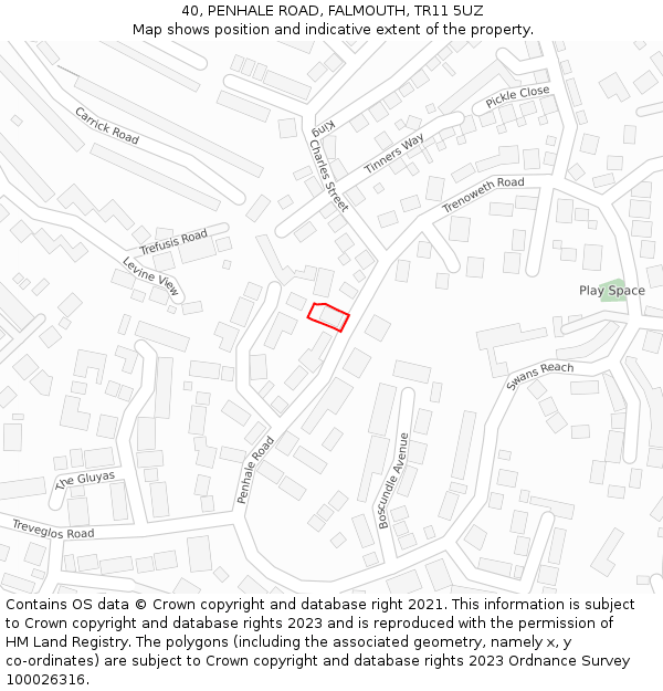 40, PENHALE ROAD, FALMOUTH, TR11 5UZ: Location map and indicative extent of plot