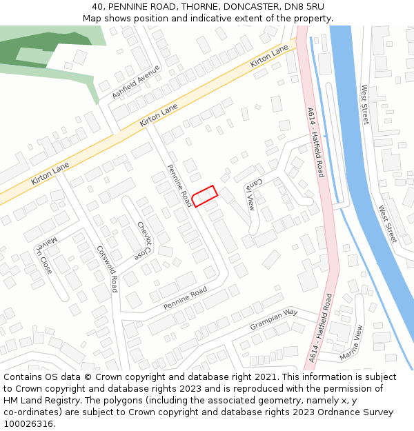 40, PENNINE ROAD, THORNE, DONCASTER, DN8 5RU: Location map and indicative extent of plot