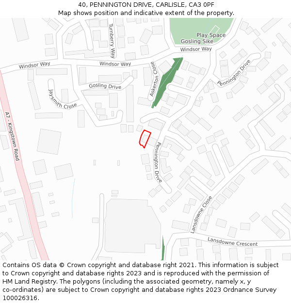 40, PENNINGTON DRIVE, CARLISLE, CA3 0PF: Location map and indicative extent of plot