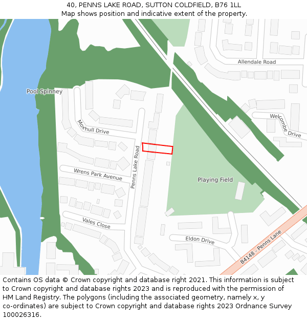 40, PENNS LAKE ROAD, SUTTON COLDFIELD, B76 1LL: Location map and indicative extent of plot