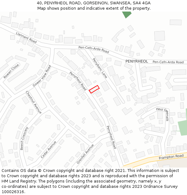 40, PENYRHEOL ROAD, GORSEINON, SWANSEA, SA4 4GA: Location map and indicative extent of plot