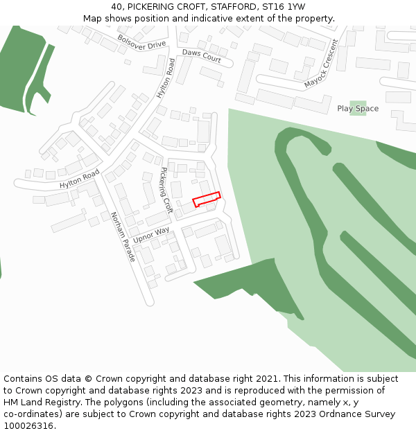 40, PICKERING CROFT, STAFFORD, ST16 1YW: Location map and indicative extent of plot