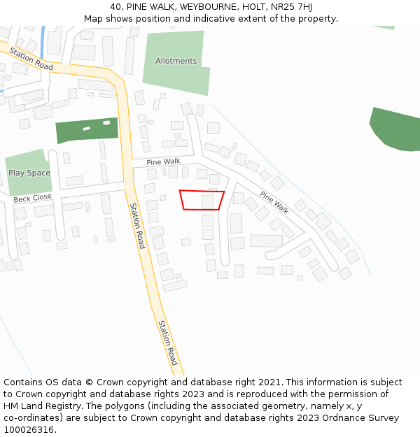 40, PINE WALK, WEYBOURNE, HOLT, NR25 7HJ: Location map and indicative extent of plot