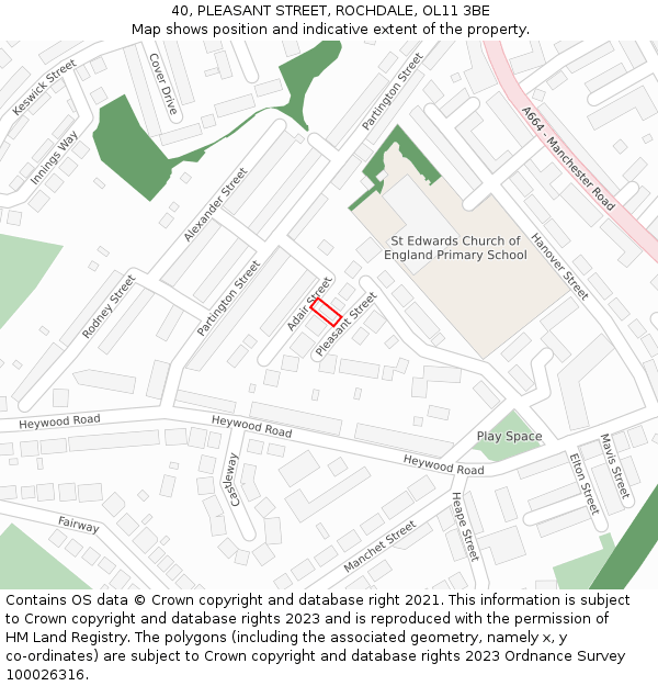 40, PLEASANT STREET, ROCHDALE, OL11 3BE: Location map and indicative extent of plot