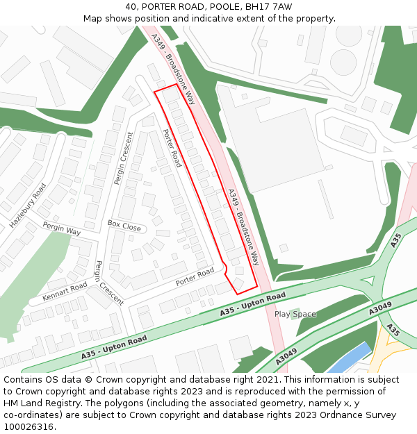 40, PORTER ROAD, POOLE, BH17 7AW: Location map and indicative extent of plot