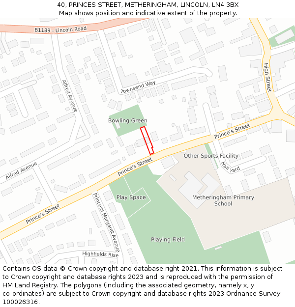 40, PRINCES STREET, METHERINGHAM, LINCOLN, LN4 3BX: Location map and indicative extent of plot