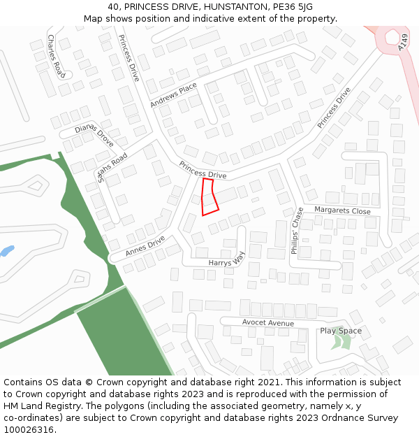 40, PRINCESS DRIVE, HUNSTANTON, PE36 5JG: Location map and indicative extent of plot