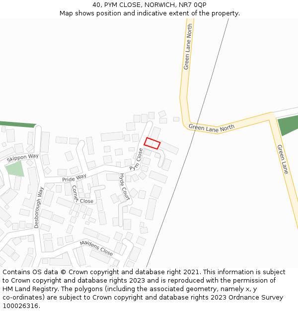 40, PYM CLOSE, NORWICH, NR7 0QP: Location map and indicative extent of plot
