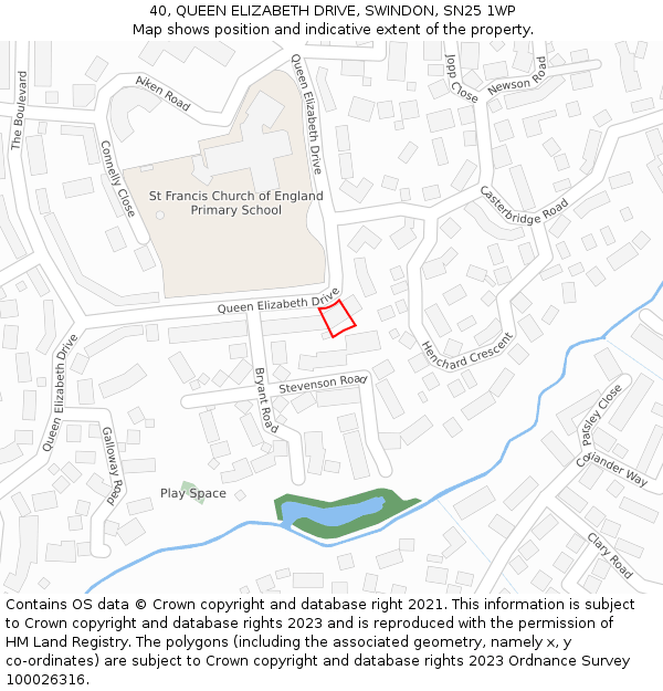 40, QUEEN ELIZABETH DRIVE, SWINDON, SN25 1WP: Location map and indicative extent of plot