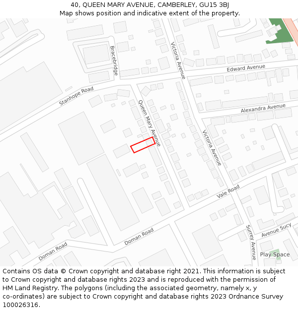 40, QUEEN MARY AVENUE, CAMBERLEY, GU15 3BJ: Location map and indicative extent of plot