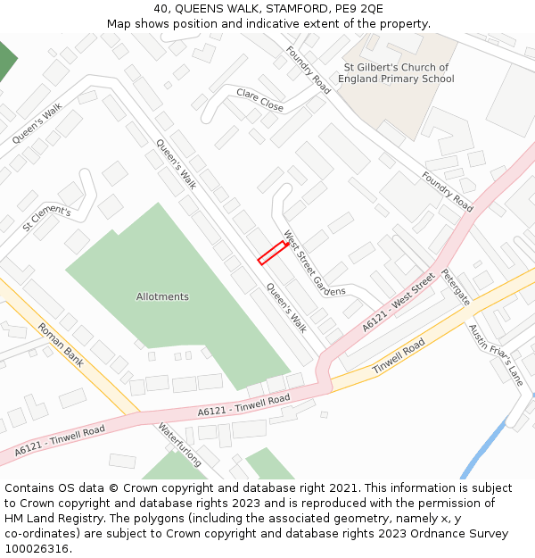 40, QUEENS WALK, STAMFORD, PE9 2QE: Location map and indicative extent of plot